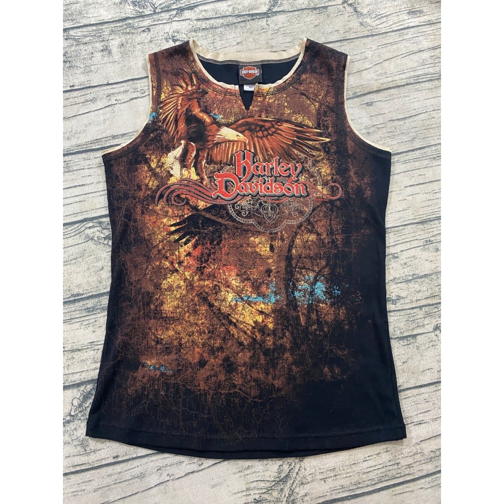 Harley Davidson XL Sleeveless AOP Studded‎ Motorcycle Top Myrtle Beach Eagle